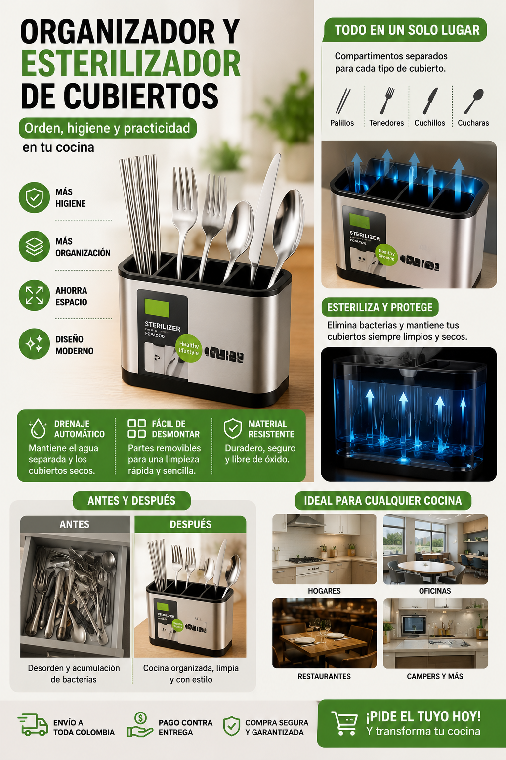 Organizador de Cubiertos Premium Acero Inoxidable 🍴✨